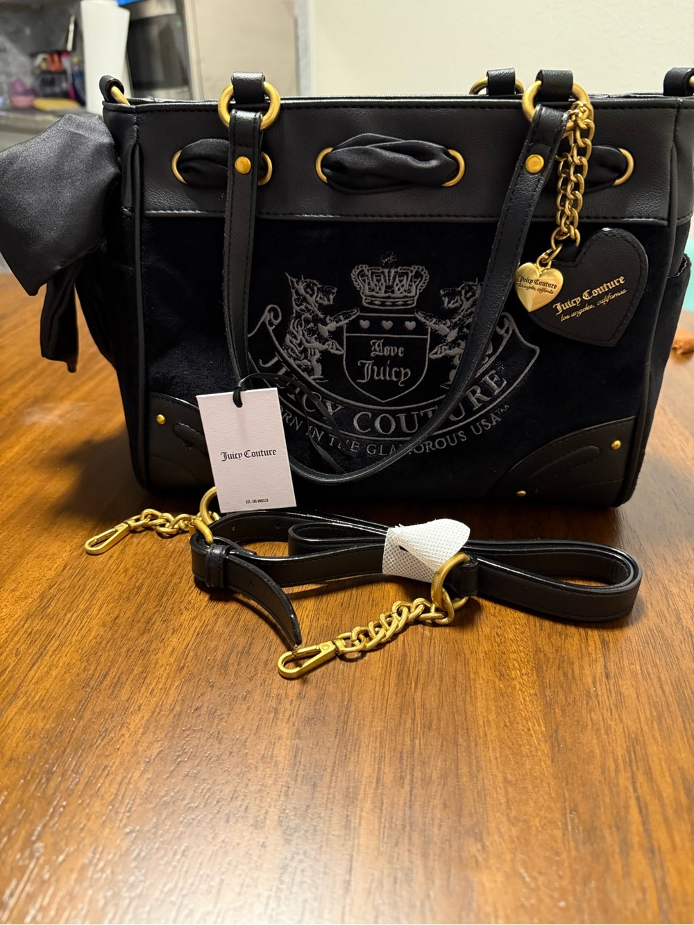 Juicy Couture Black Shoulder Tote with Gold Accents
